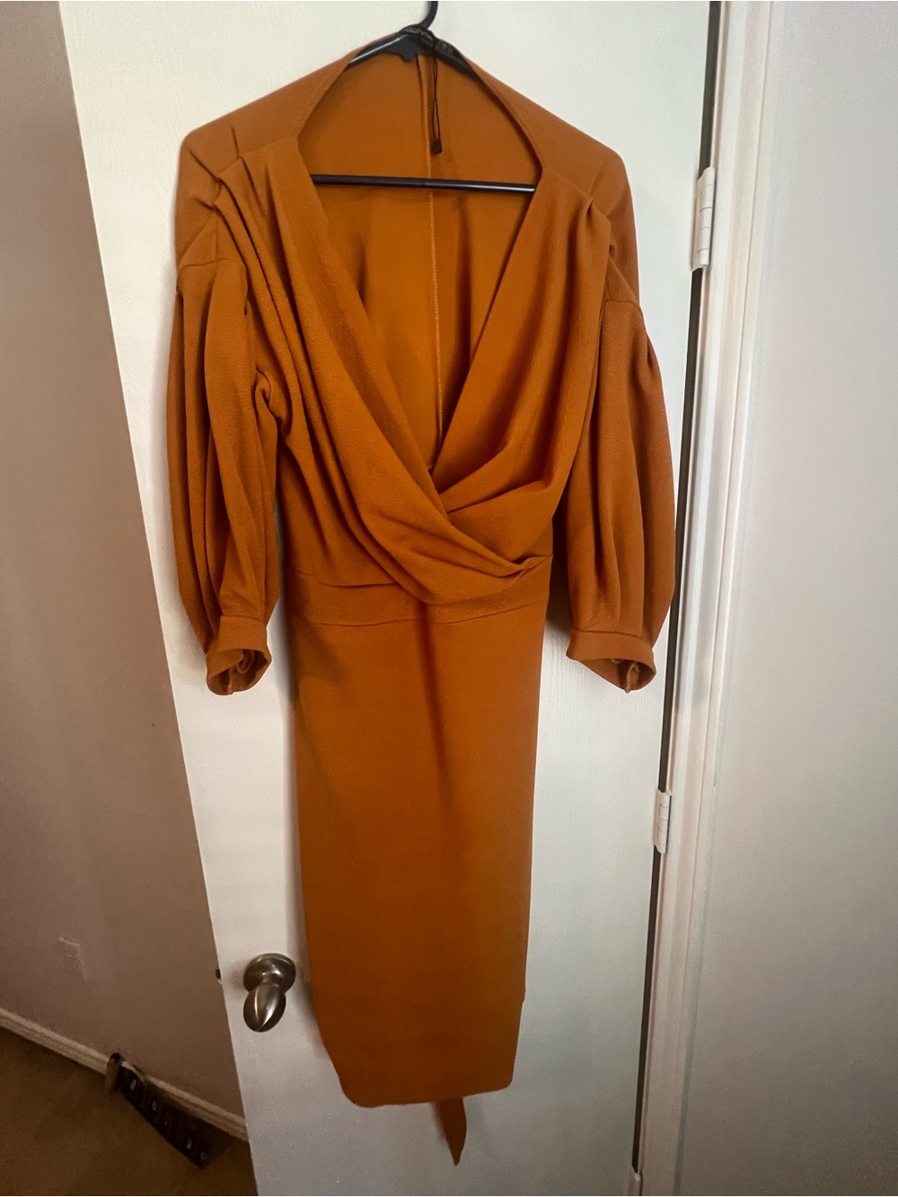 Boohoo Rust Draped V-Neck Midi Dress
